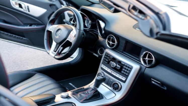 A picture of the interior of a Mercedes with a vehicle protection plan from Red Shield Administration.